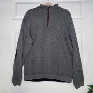 Daniel Cremieux Grey Pullover Quarter Zip Sweater Elbow Patches Size Large